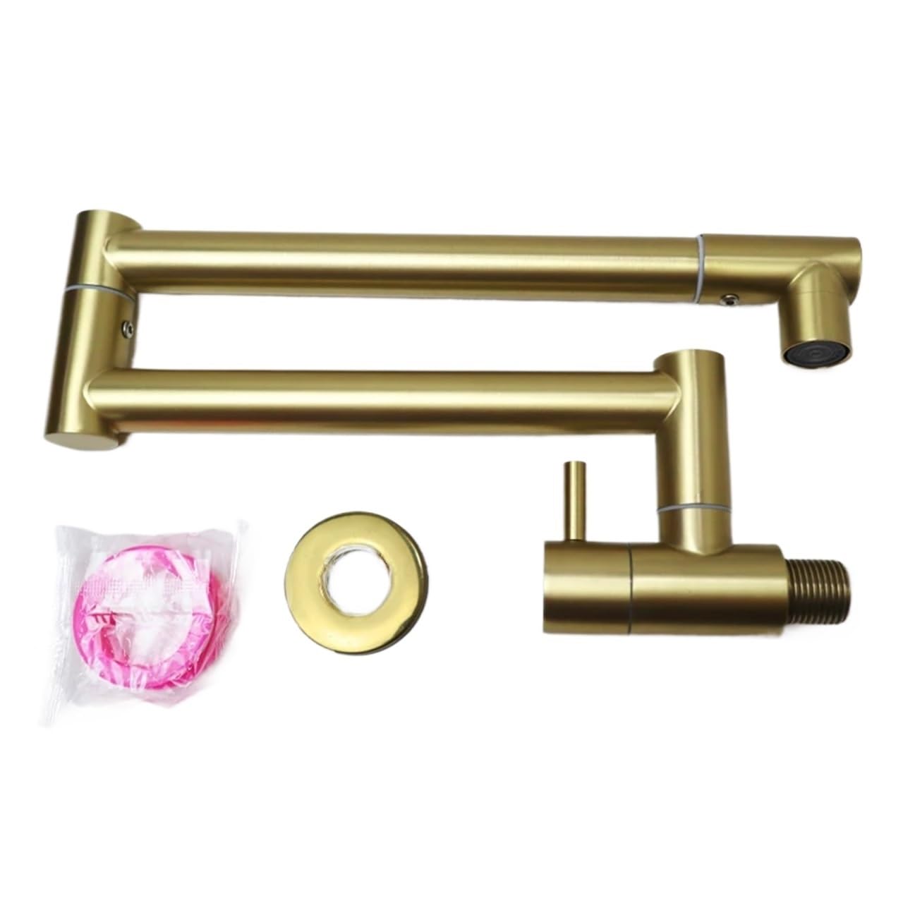Grifo de cocina plegable acero inoxidable 304, giratorio universal, for empotrar en la pared, con un solo mango Para Uso en la Cocina(Gold)