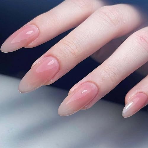 24 uñas postizas hechas a mano con brillo nude y brillante, uñas postizas de gel suave a presión, arte de uñas de calidad de salón de belleza, uñas