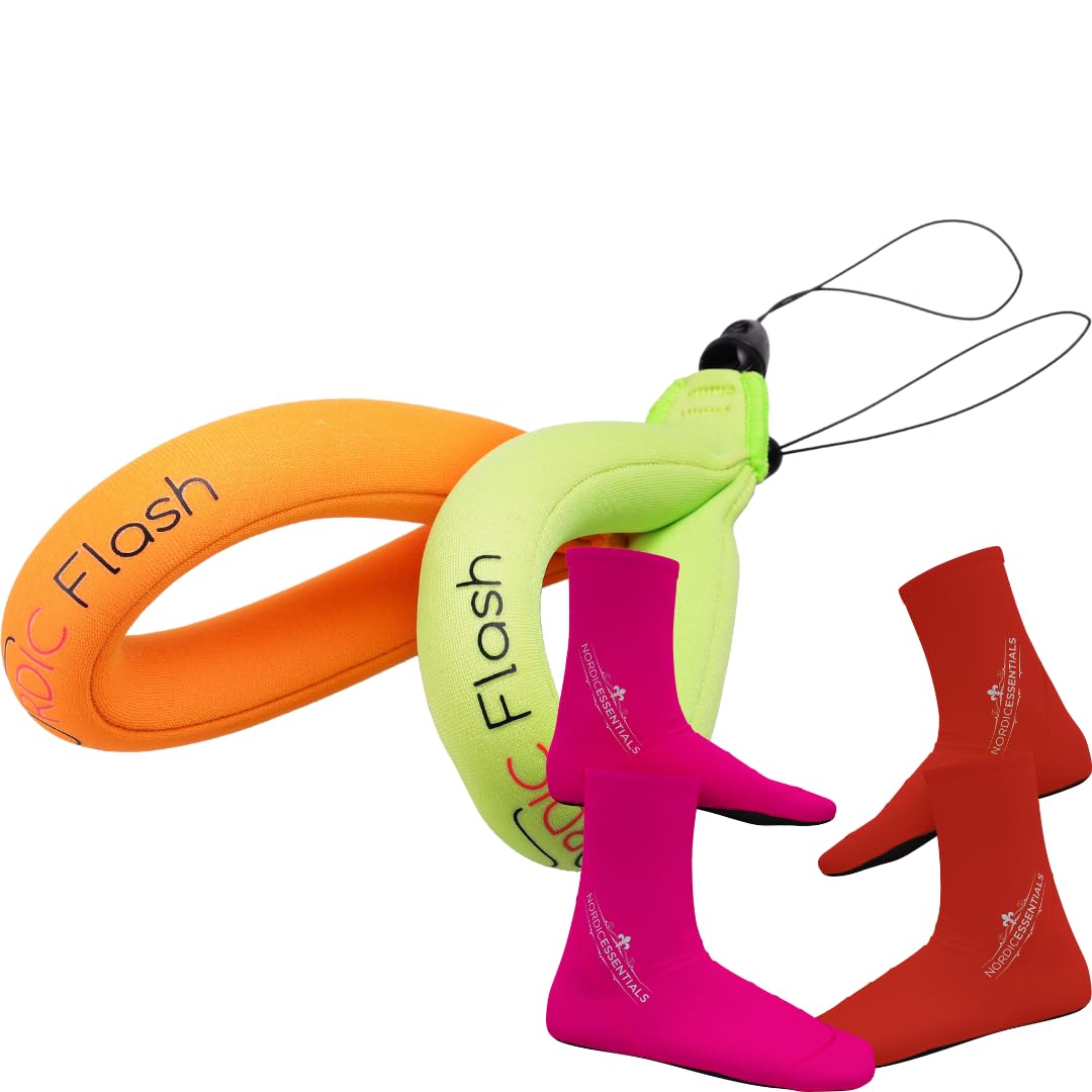 Camera Floats 2p Green Orange Bundle with Beach Socks 2p S - Red Pink