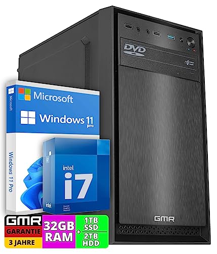 Intel Core i7 Multimedia PC - Schneller Computer für Büro & Home Office | 32GB RAM | 1000GB SSD | DVD+RW | USB3.0 | WLAN | Windows 11 Pro | Office Word | Excel