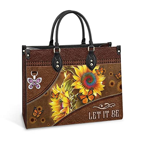 64HYDRO Hippie Sunflower Butterfly Women Handbag Shoulder Bag - Travel Work Leather Bag - AERZ181100
