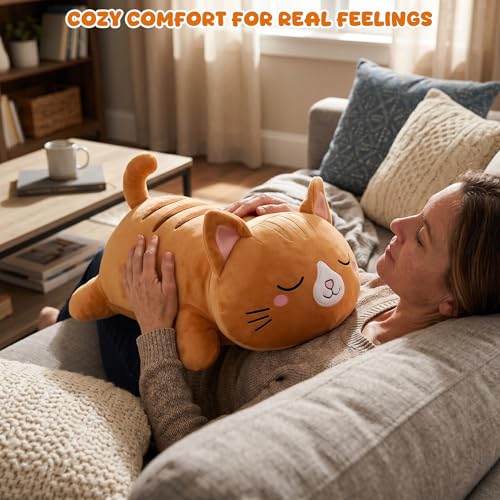 Image of TOYSYM Weighted Stuffed Animals Cat, Orange Cat Plush with Weighted Beads, Cute Cat Plushie Pillow Gifts for Adults Kids Boys Girls