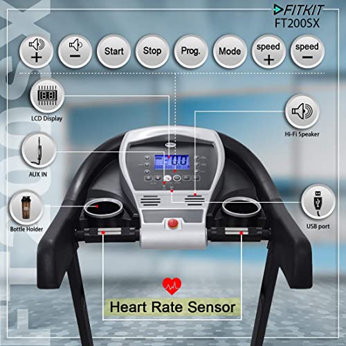 Image of Fitkit FT200 Series (4.5HP Peak) DC-Motorized Treadmill - Black (Inclination: Auto, Max Weight: 110 Kg )