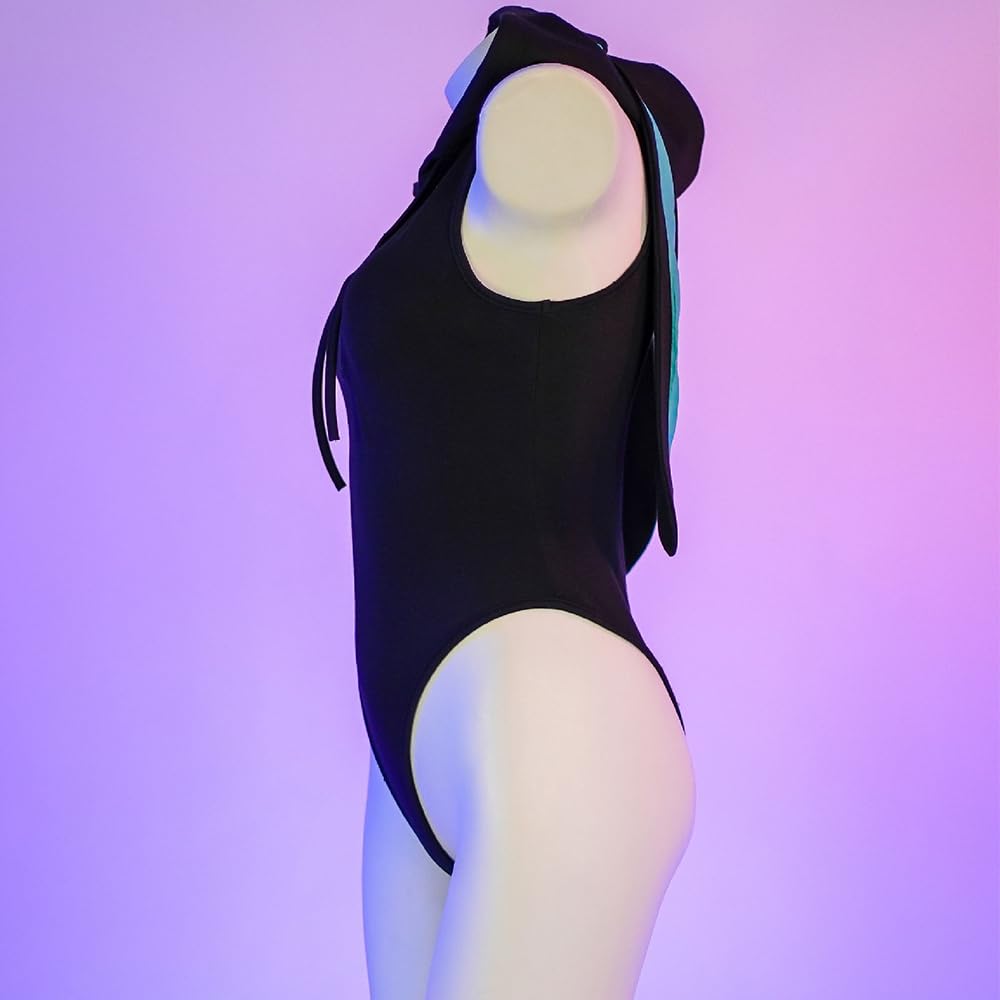 QNCLO Women's sexy cosplay tight fitting anime cute jumpsuit anime Japanese cute lingerie with hat anchor performance suit: Black