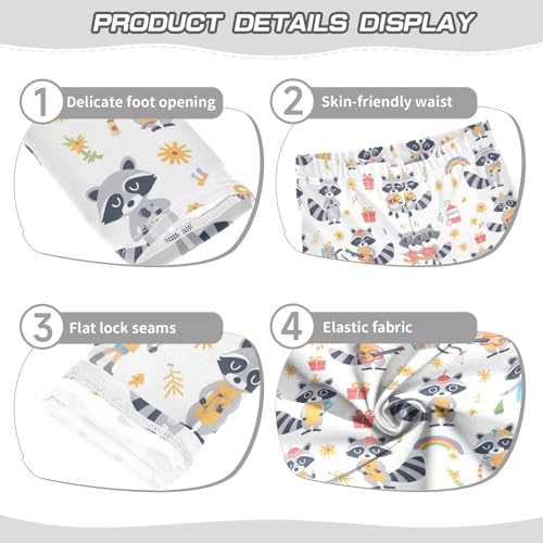 Wusikd Cute Raccoons Girls' Leggings Toddler Doodles Kids Yoga Pants Dance Active Tights 4T3