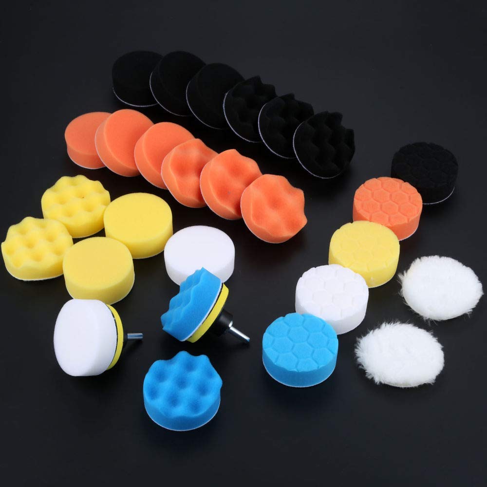 Kit de Almohadillas de Pulido con Cera para Pulido de Esponja de Coche de 31 Piezas de 3 Pulgadas, para pulidora de Coche M10, Adaptador de Taladro, Herramientas de Limpieza