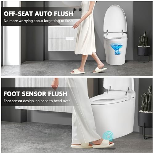 Smart Toilet, Tankless Bidet Toilet With Heated Bidet Seat, Foot Sensor, Dual Auto Flush, Manual Open & Close, Light, Remote Control, Modern Elongated Toilet for Bathroom