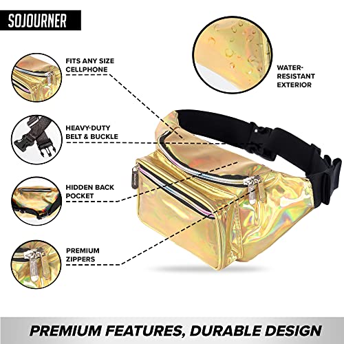 Holographic Fanny Pack Belt Bag | Waterproof Fanny Pack For Women - Crossbody Bag Bum Bag Waist Bag Waist Pack - For Halloween Costumes, Rave Fanny Pack For Hiking, Running, And Travel (Gold) #TOP1