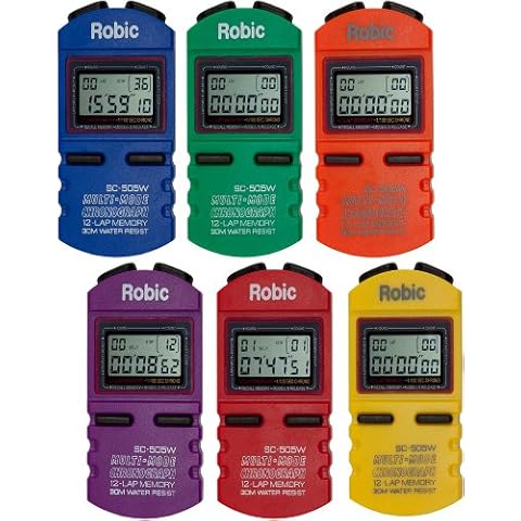 Robic; Developed, Sold and Shipped in America; 12 Memory Recall Professional Quality Stopwatch, Takes 199 Readings, Easy to Use, Easy to Read-Set of 6 Colors Cover