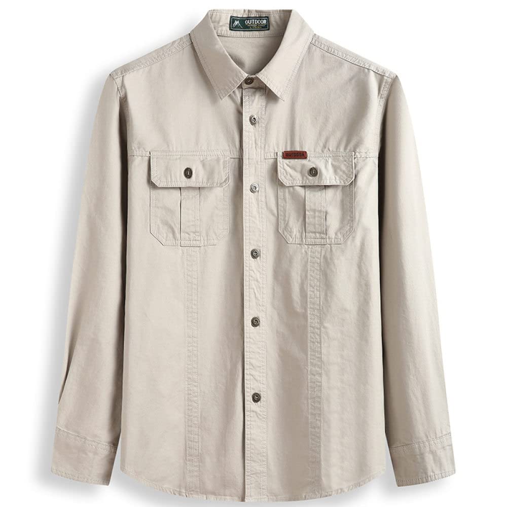 HGJH Herren Flanellhemd Langarmherren-Langarmhemd Thermo Große Größe Tooling Retro-Cremehemd Button-Down-Baumwoll-Holzfäller-Komforthemd Lässiges Arbeitshemd Für Männer Und Jungen
