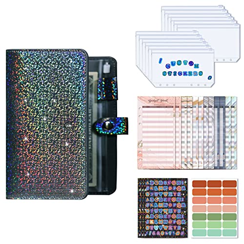 FYting classeur budget enveloppe,enveloppe budget planner portefeuille enveloppe budget classeur a6 avec des feuilles de budget de planificateur autocollants détiquettes livre dépargne(Noir) Cover
