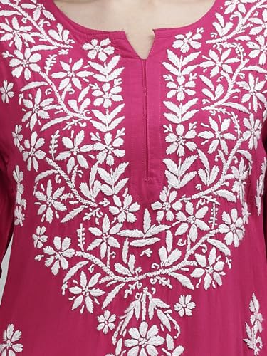 Image of Seva Chikan Hand Embroidered Lucknowi Chikankari Rayon Straight Kurta for Women SCL4532