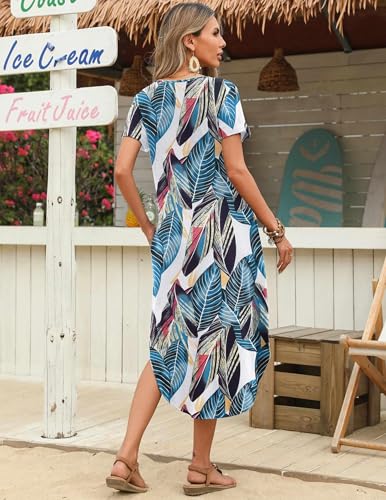 Image of Zeagoo Womens Maxi Summer Dress with Pockets Casual Short Sleeve Sundress Trendy 2026 Curve Hem Long Dress