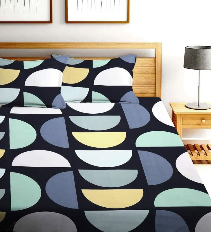 Rvans Creations Soft Glace Cotton King Size Elastic Fitted Bedsheet with 2 Large Pillow Covers (72"x78"x6") Black