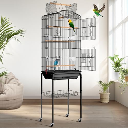 VIVOHOME 64 Inch Bird Cage with Play Top and Rolling Stand for Parrots Conures Lovebird Cockatiel Parakeets Black
