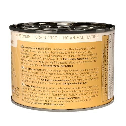 catz finefood N° 7 Rind & Kalb Feinkost Katzenfutter nass, verfeinert mit Aprikose & Ananas, 6 x 200g Dosen
