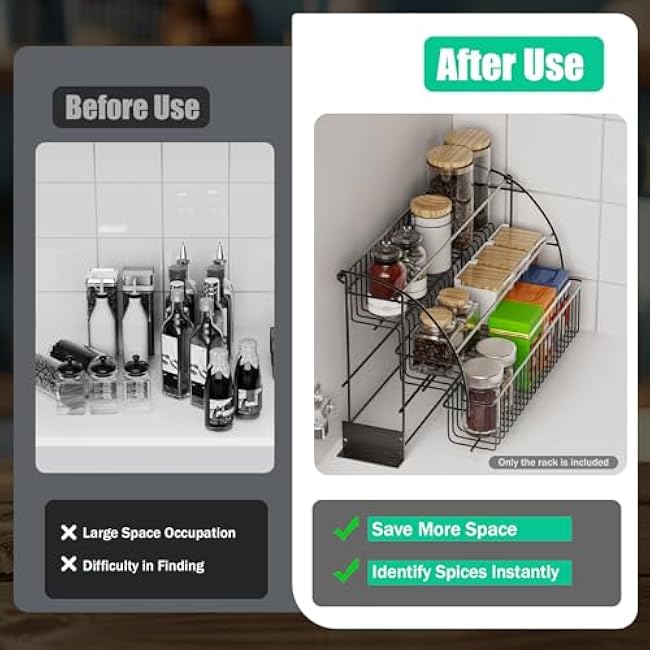 3-Tier Pull Down Cabinet Spice Rack Organizer,Easy to Install Retractable Large Capacity Kitchen Storage Shelf for Pantry, Holds Jars,Cups,Snacks,Small Potted Plants