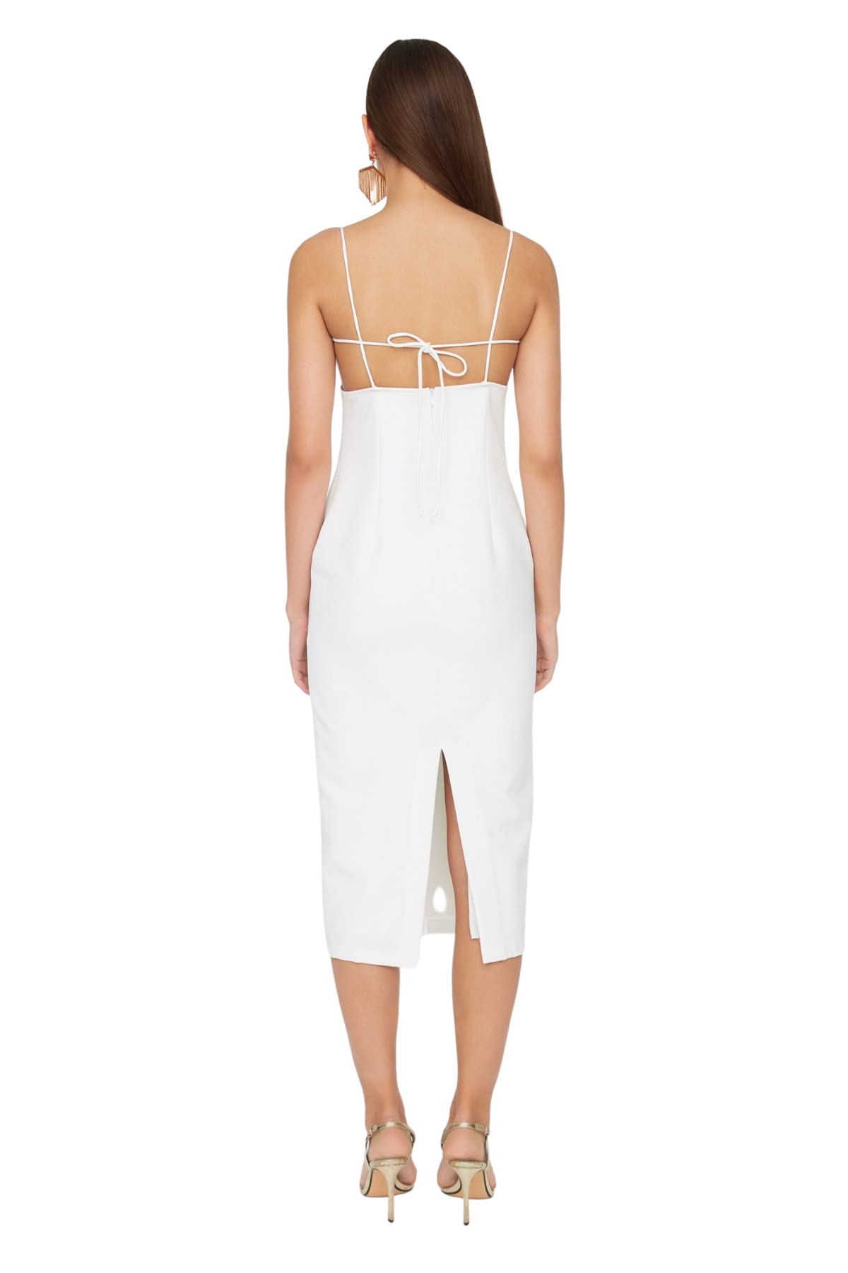 Trendyol Mujer Vestido Tejido Midi Ajustado de Ajuste Regular