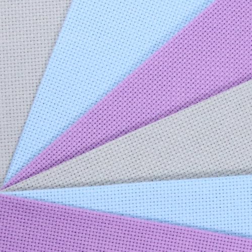 Image of KCS 4 /6 pc of 12 inch x 18 inch(30cmx45cm) 16 Count Cotton Aida Cloth Cross Stitch Fabric (6 pc,Light Grey+Light Blue+Lavender)