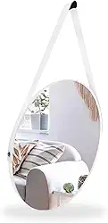 Espelho Adnet Redondo Decorativo 30cm em Couro Sintético – Elegância e Sofisticação para seu Ambiente (Branco)
