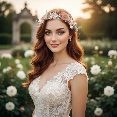 Image of Vivivalue Handmade Adjustable Flower Wreath Headband Halo Floral Crown Garland Headpiece Wedding Festival Party
