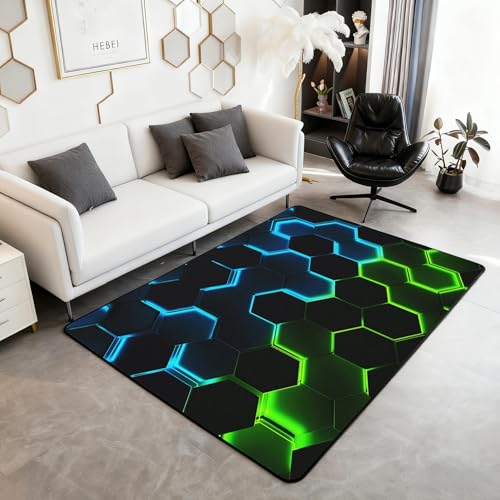 Tapete decorativo geométrico azul y verde 150x200 cm miniatura 1