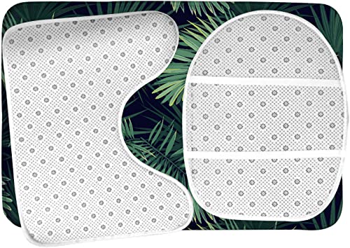 Badezimmerteppich-Set, 3-teilig, Tropische grüne Pflanzenblätter, Sommerzeit, Strand, waschbare Badeteppiche, rutschfest, mit Rückenpolster, Konturteppich und Toilettendeckelbezug – Bild 6