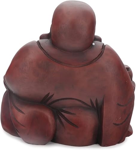 Miniatura 5 de Buddha Groove Estatua de Buda feliz de Polystone Hotei con acabado de caoba para uso en interiores