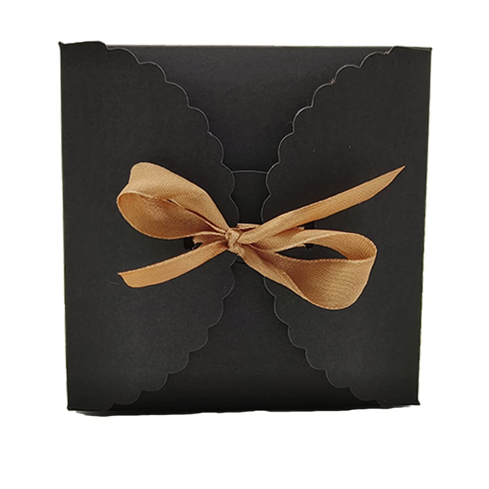 Aisamco 20 sztuk pudełek prezentowych ze wstążką, 12 x 12 x 9 cm / 4,7 x 4,7 x 3,5 cala, pudełko na oświadczyny, na ślub, urodziny, Boże Narodzenie, rękodzieło, czarne