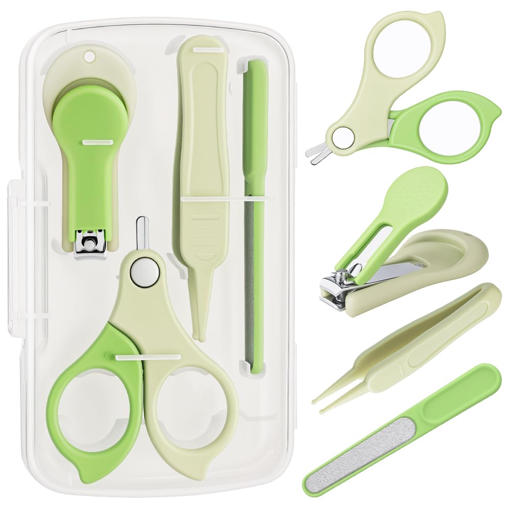 Kit de uñas para bebés XUJINCN, kit de manicura y pedicura 4 en 1 para bebés, incluye: cortaúñas para bebés, tijeras para uñas para bebés, lima de uñas para bebés, pinzas para bebés de uso especial, recién nacidos, bebés pequeños, niños/verde