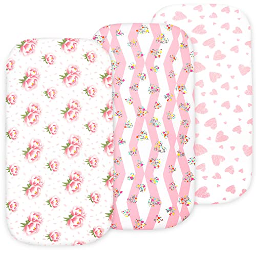 Image of 3-Pack Fitted Bassinet Sheets, Compatible with Halo, Snoo, Graco, Dream On Me, Delta, and Other Standard Size Bassinets - Fits Oval, Hourglass, & Rectangle Shapes (Size 32 x 16 x 4 Inches)