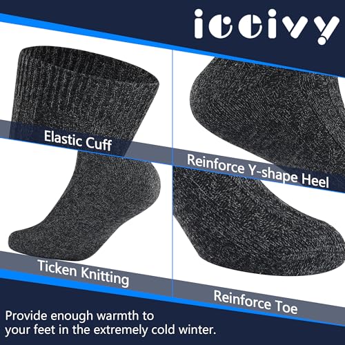 ICEIVY Socks for Men 5-6 Pairs Winter Warm Wool Crew Ankle Soft Thick Heated Thermal Socks Gifts For Men 5
