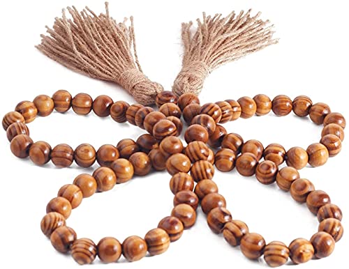 Pegason Wood Bead Garland Farmhouse Beads with Tassel Rustic Home Boho Wall Decor Waxed Wooden Pattern Beads Dining and Coffee Table Decor Tassel Garland Easter Decoration Gift for Mom