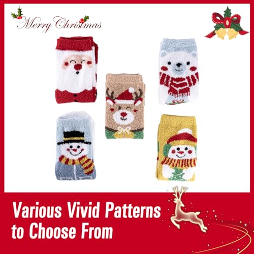 Image of Labeol 5 Pairs Christmas Fuzzy Socks for Women Gifts,Funny Cute Cozy Fluffy Thermal Winter Warm Fuzzy Socks