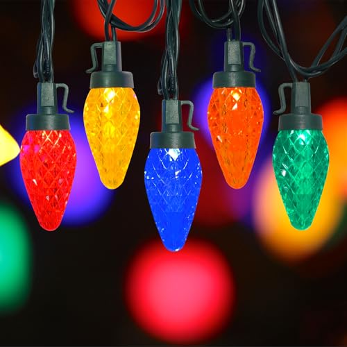 Fonusty C9 LED Christmas Lights Outdoor, 25Ft Strawberry String Light 25 LED Multicolor Christmas Lights, Plug in Vintage Christmas Light for Garden Camping Party Xmas Tree Wedding Christmas Decor