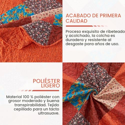 Miniatura 3 de Qucover Colchas Cama 180, Conjunto De Cubrecama 250x270cm Estampado Multicolor Rojo Naranja Azul Con 2 Fundas De Almohada, Manta Cama Floral Reversible Microfibra Suave Y Ligero Para Invierno Y Verano