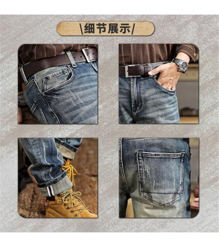 Men's Classic Stretch Casual Slim Straight Leg Washed Fleece Fashion Tapered Jeans2