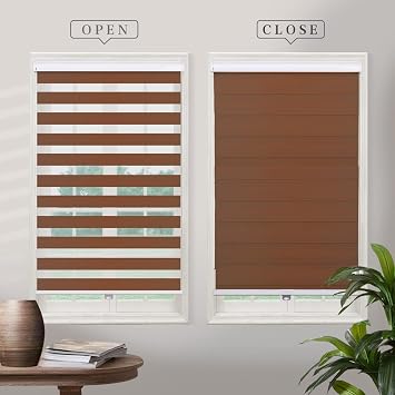 Cordless Zebra Blinds for Windows, Custom Dual Layer Window Shades with Valance, Day and Night Blinds for Home, Sliding Glass Doors, Easy to Install, Brown