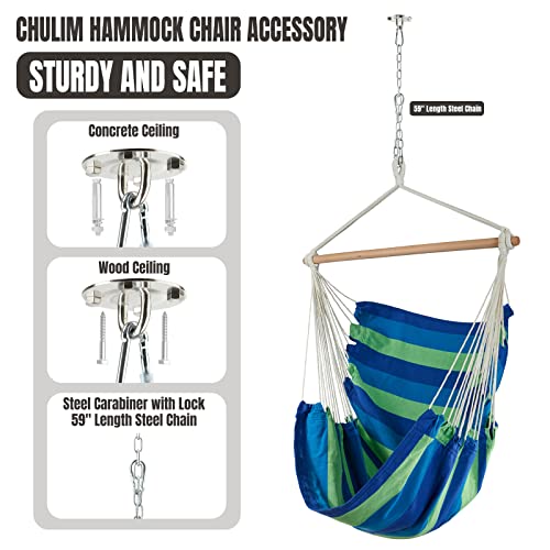 Image of Chulim Hammock Chair Hanging Swing - Cotton Weave Canvas with Hardware Kits, Max 330Lbs, XL Hanging Chair for Indoor Outdoor Patio Yard - Blue Stripe
