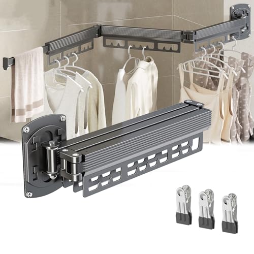 Foldable Wall Clothesline, Multifunctional Extendable Aluminium C...