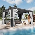Aoxun Louvered Pergola 12x14 All-Aluminum Outdoor Gazebo with Independent Adjustable Roofs, Waterproof Curtains and Netting, Integrated Drainage System for Patios & Backyard