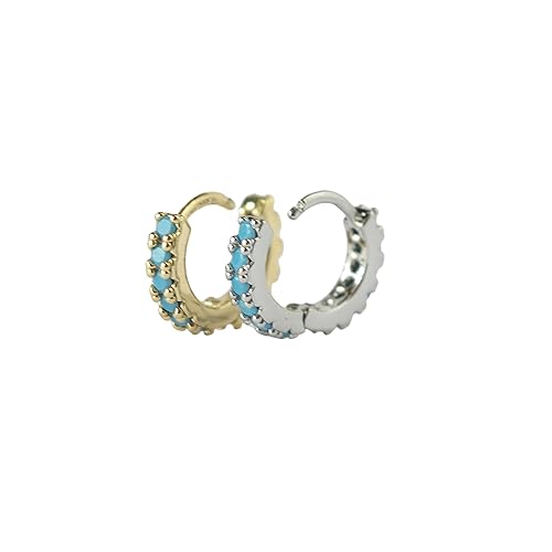 Miniatura 4 de Dainty Tiny Cutie Double Sided Turquoise 6MM Huggie Hoops Handcrafted Hypoallergenic In USA Ship (Rhodium Plated, Two Hoops)