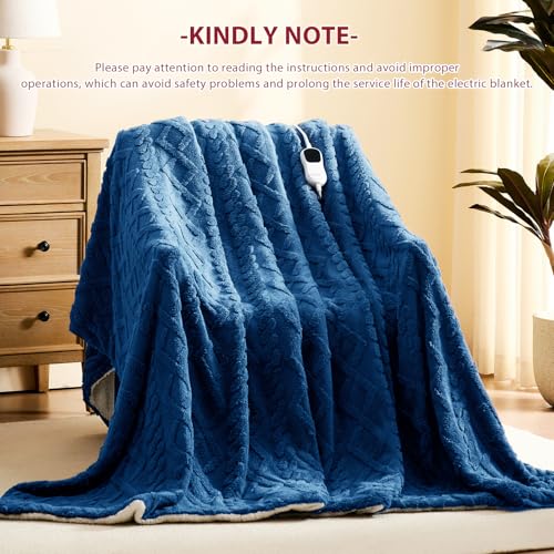 JKMAX Heated Electric Blanket Twin Size-62"x84" Heating Blanket with 10 Heating Levels & 5 Time Settings Over-Heat Protection,Winter Warmer for Adults with ETL Certification(Blue)