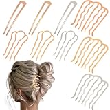 Exacoo 9Pcs Mental Hair Side Combs French U-Shape Twist Pins for Women Girls Updo Hair Bun No Slip Clips Forks Accessories Vintage Hairstyles Styling Tools for Long Medium Thin Thick Hair