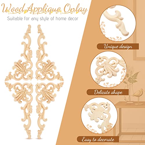 Image of Yulejo 8 Pcs Wood Appliques and Onlays for Furniture, Unfinished Wooden Appliques Corner Trim, Decorative Wood Carved Applique DIY Paintable Decorative Molding for Cabinet Door Mirror Bed Wardrobe