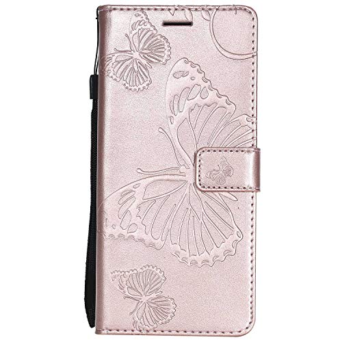 DENDICO Coque Galaxy Note 9, Papillon Imprimé PU en Cuir Coque Magnétique Portefeuille TPU Étui Housse pour Samsung Galaxy Note 9 - Or Rose