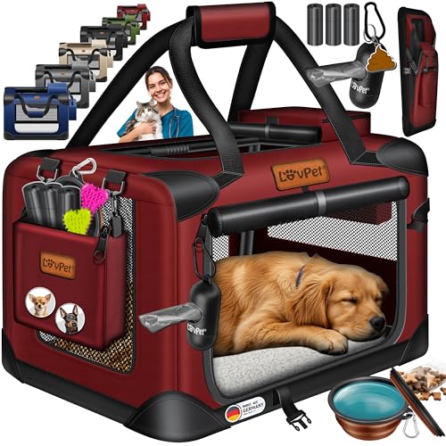 Lovpet® Boîte de transport pliable pour chien avec gamelle + 45 sacs à déjections canines, M, 60...