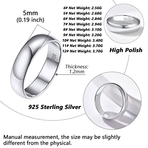 Image of Wedding Band Rings for Male Women Sterling Silver Sturdy Polished Finger Ring Bands