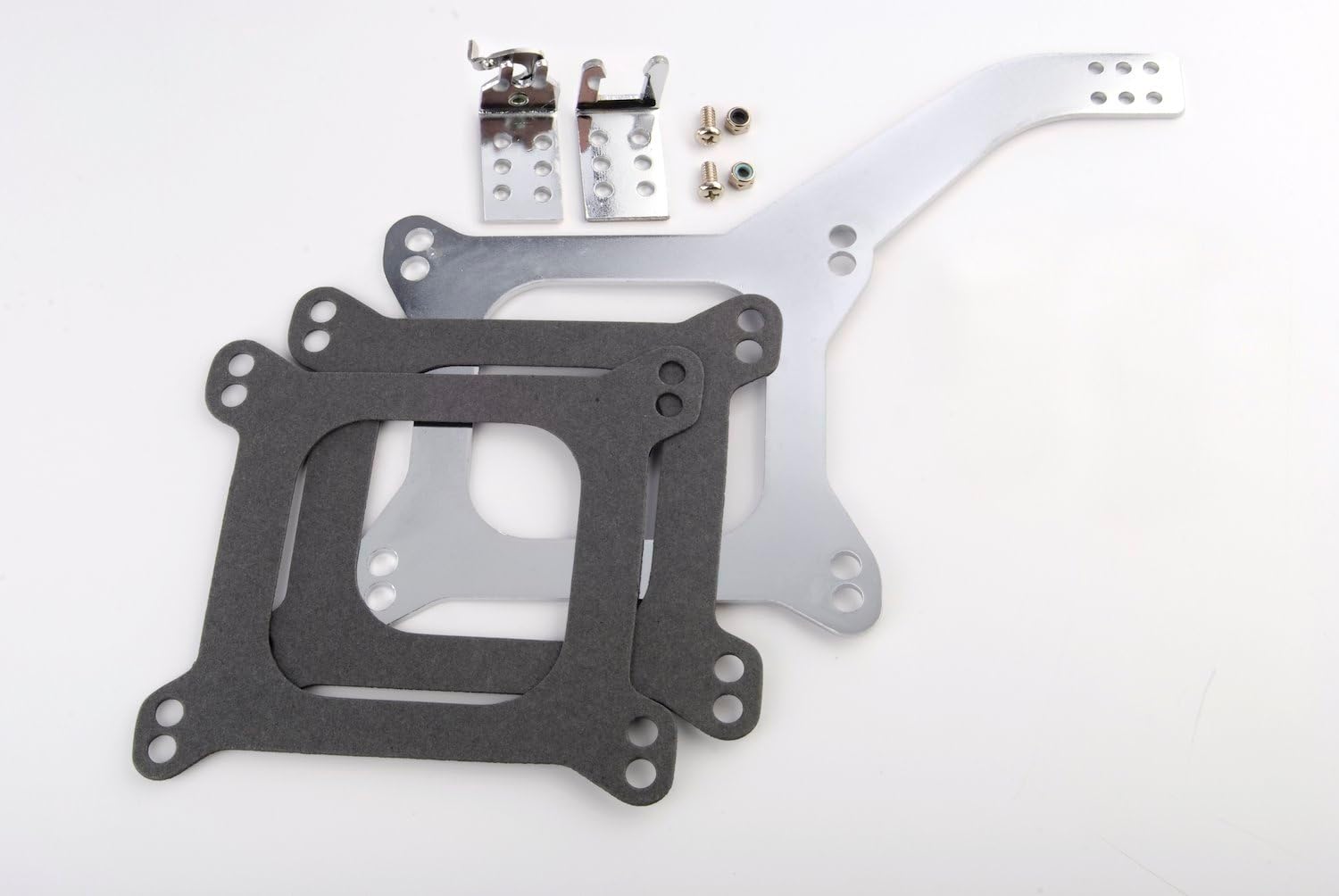 JEGS Throttle Linkage Plate | Includes Gaskets, Plate, & Brackets For GM And Morse Type Throttle Cables | Chrome Plated | For Square Flange Holley, Edelbrock, & Carter Carburetors