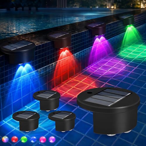 LAFULIT Solar Poolside Lights 4 Pack RGB Night Light for Above Ground & Inground Pools Edge Decor Outdoor Waterproof Wireless LED Ambient Lighting for Swimming Pool Decorations Accessories Stuff